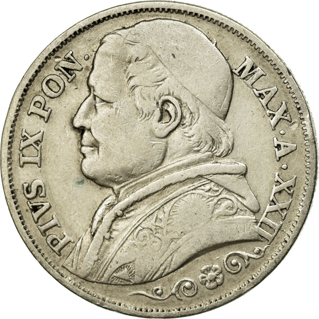 Coin, ITALIAN STATES, PAPAL STATES, Pius IX, 2 Lire, 1867, Roma, VF(30-35)