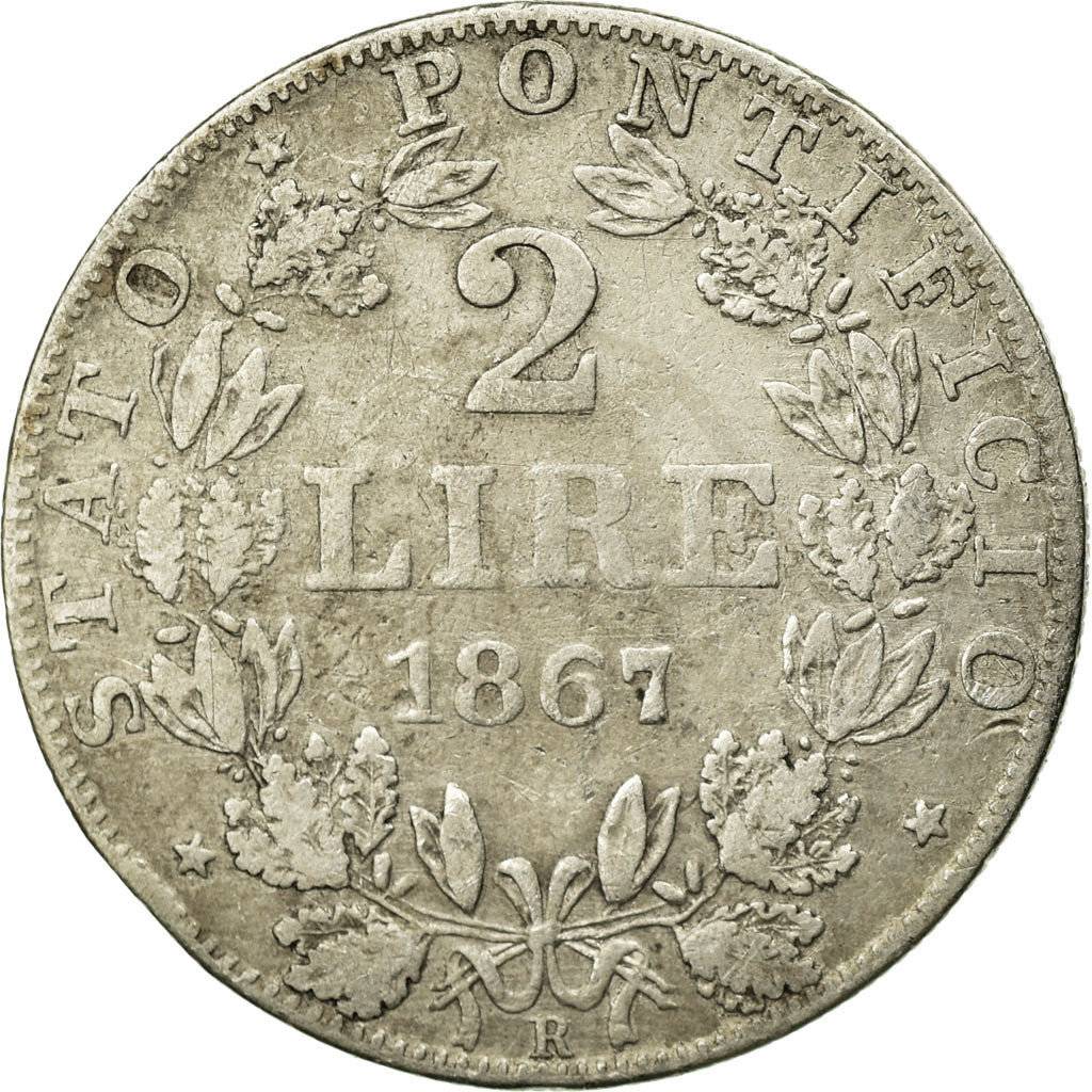 Coin, ITALIAN STATES, PAPAL STATES, Pius IX, 2 Lire, 1867, Roma, VF(30-35)