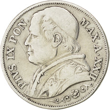 ITALIAN STATES, 2 Lire, 1867, Roma, KM #1379.2, VF(30-35), Silver, 9.76