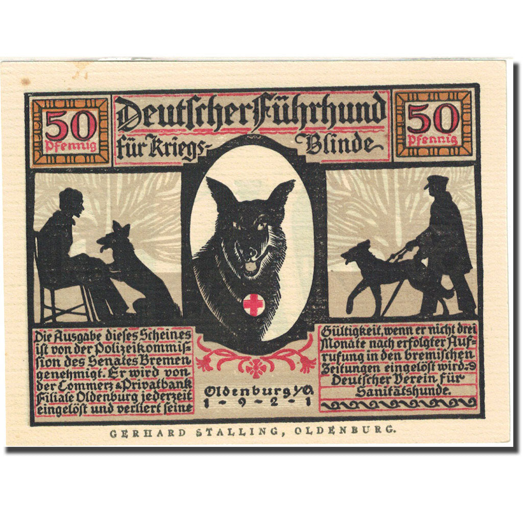 Geldschein, Deutschland, Oldenburg 50 Pfennig, personnage, 1921, VZ Mehl 1016.1a