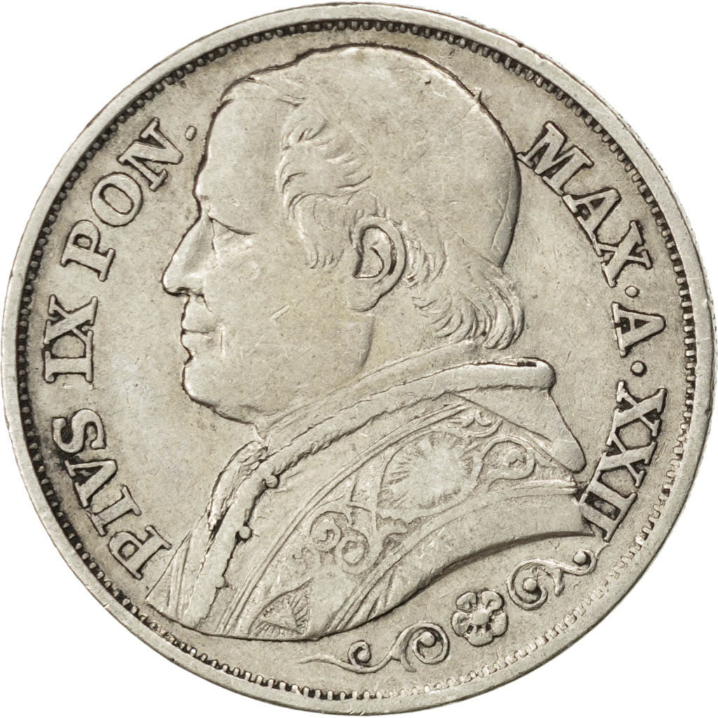 Moneda, Estados italianos, PAPAL STATES, Pius IX, 2 Lire, 1867, Roma, MBC