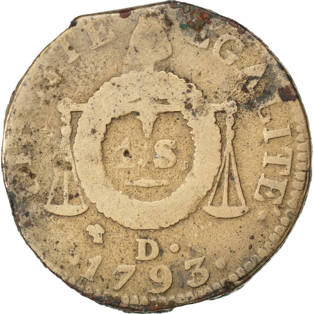 FRANCE, Sol, 1793, Dijon, VF(20-25), Bronze, Gadoury #19, 12.40