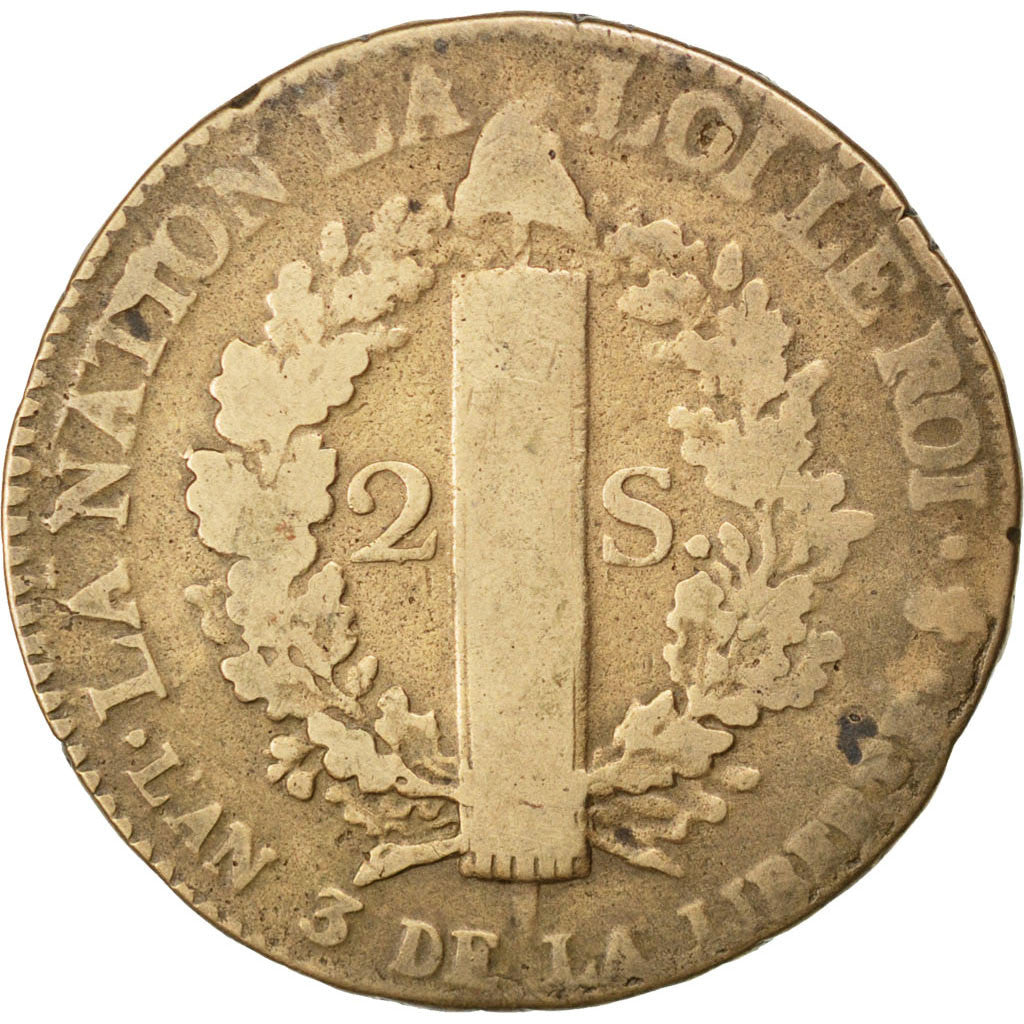 FRANCE, 2 sols françois, 2 Sols, 1791, Paris, KM #603.1, VF(20-25), Bronze, G...