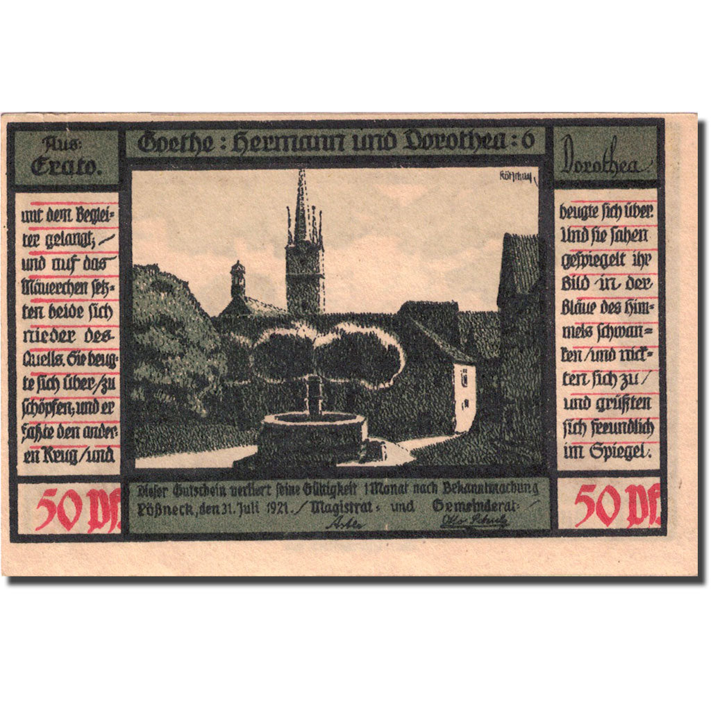 Banconote, Germania, Pössneck, 50 Pfennig, personnage, 1921 SPL- Mehl 1066.4a