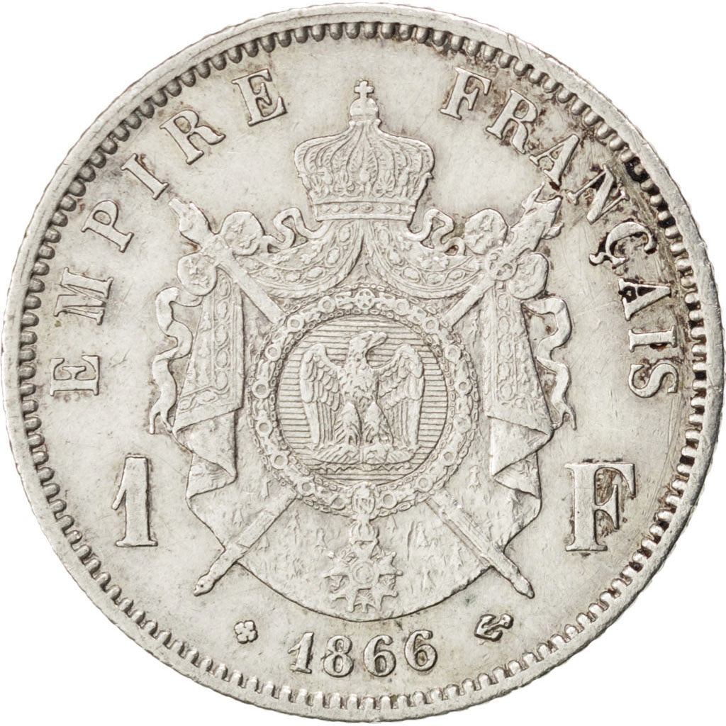 Moneda, Francia, Napoleon III, Napoléon III, Franc, 1866, Paris, MBC+, Plata