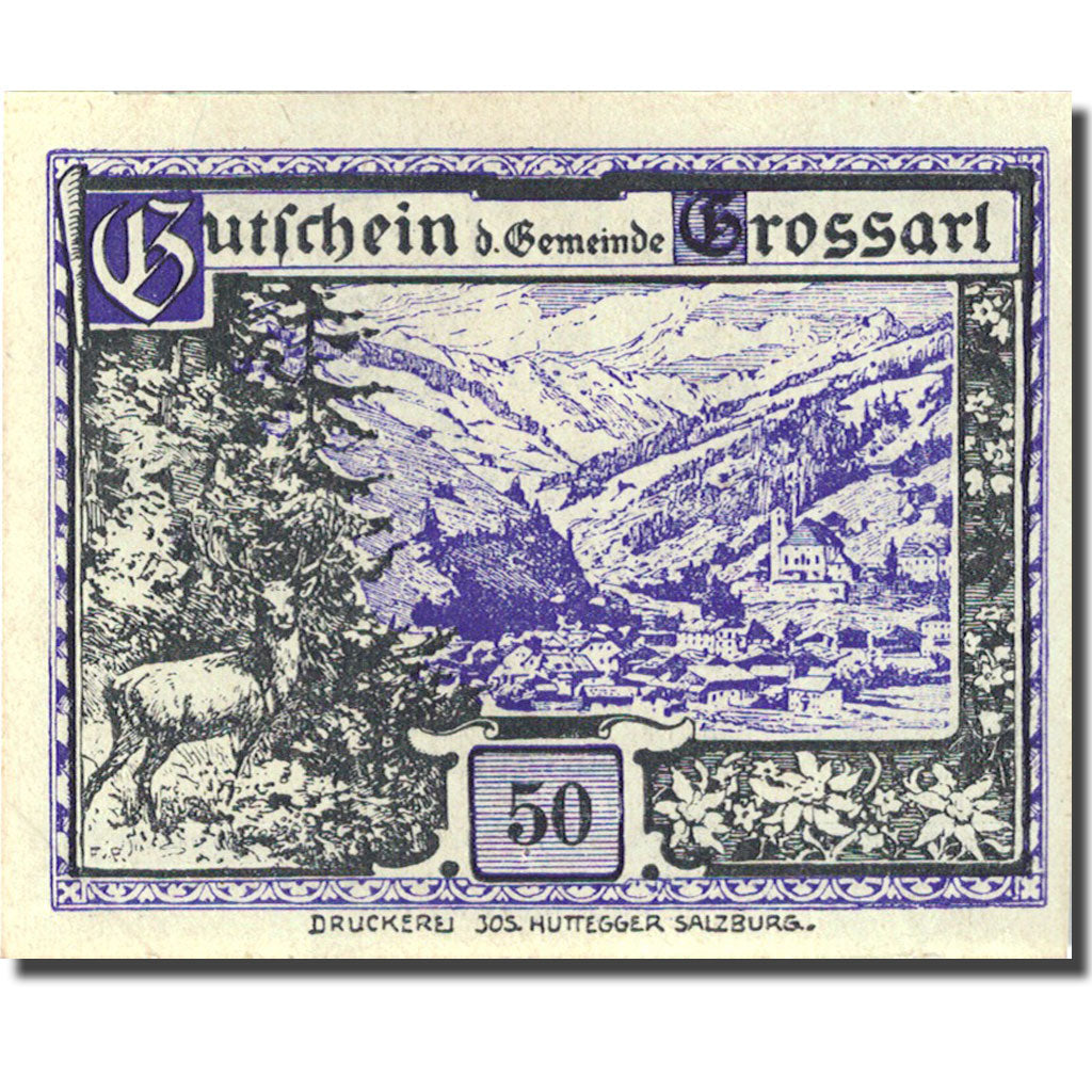 Banknote, Austria Grossarl 50 Heller montagne 1, 1920, 1920-12-31 purple UNC(63)