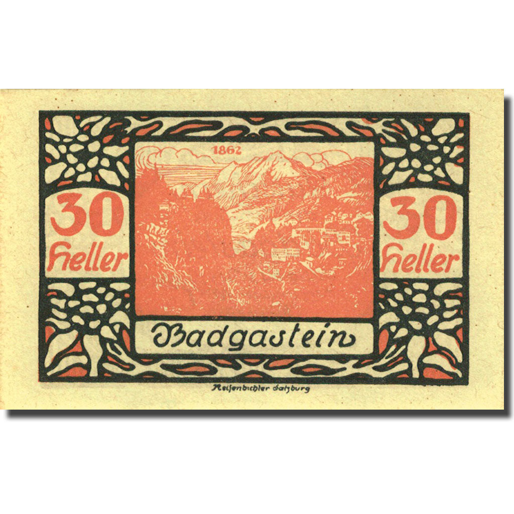Banknote, Austria, Bad Gastein, 30 Heller, montagne, 1920-12-31 orange UNC(63)
