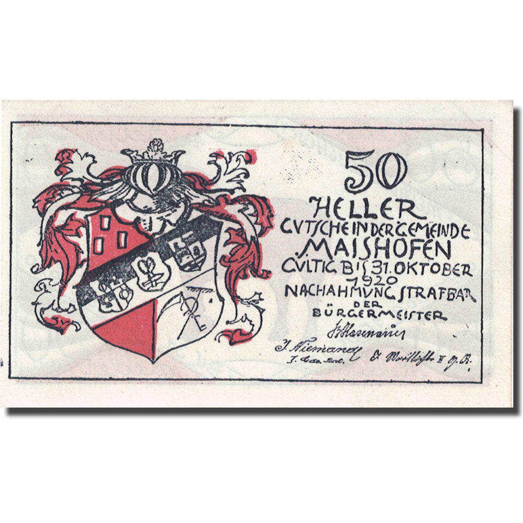 Banknote, Austria, Maishofen, 50 Heller, animaux 2, 1920, 1920-10-31, UNC(63)