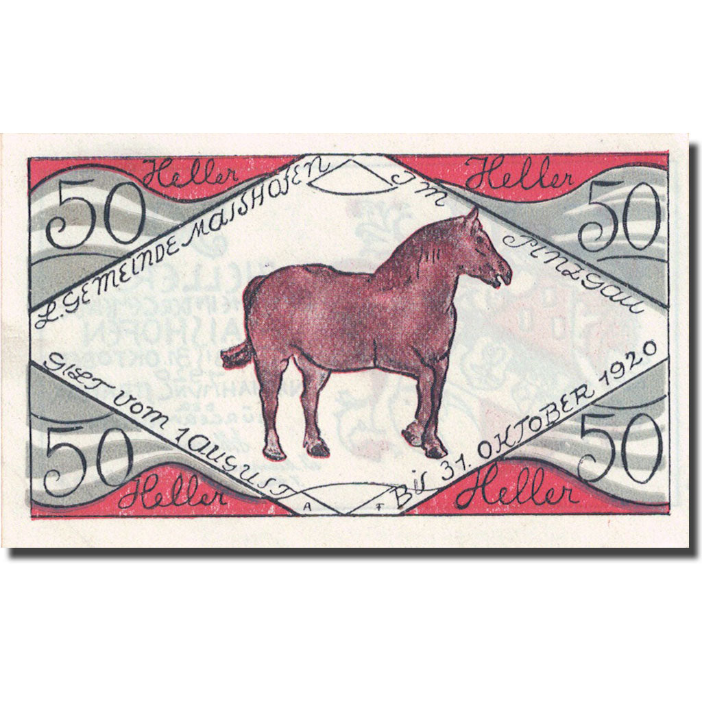 Banknote, Austria, Maishofen, 50 Heller, animaux 2, 1920, 1920-10-31, UNC(63)