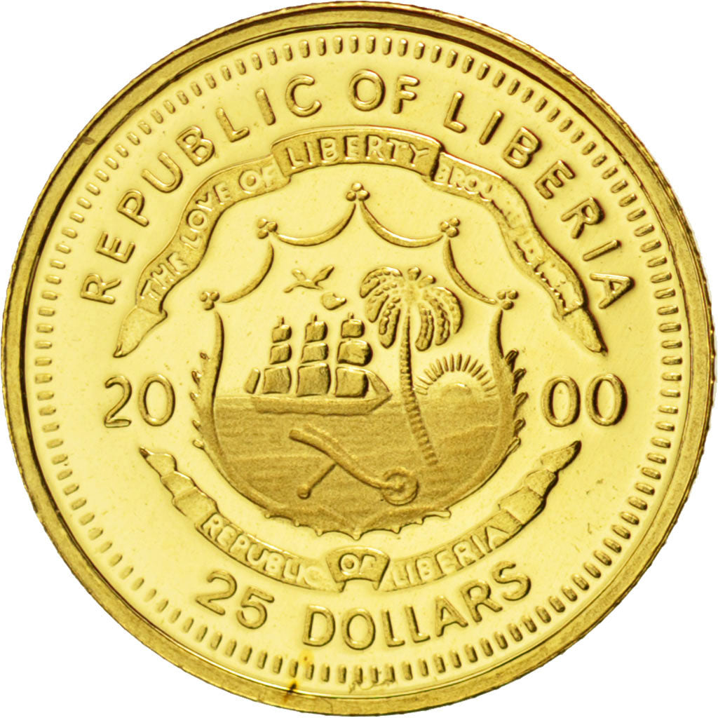 LIBERIA, 25 Dollars, 2000, American Mint, KM #512, MS(65-70), Gold, 11.1, 0.73