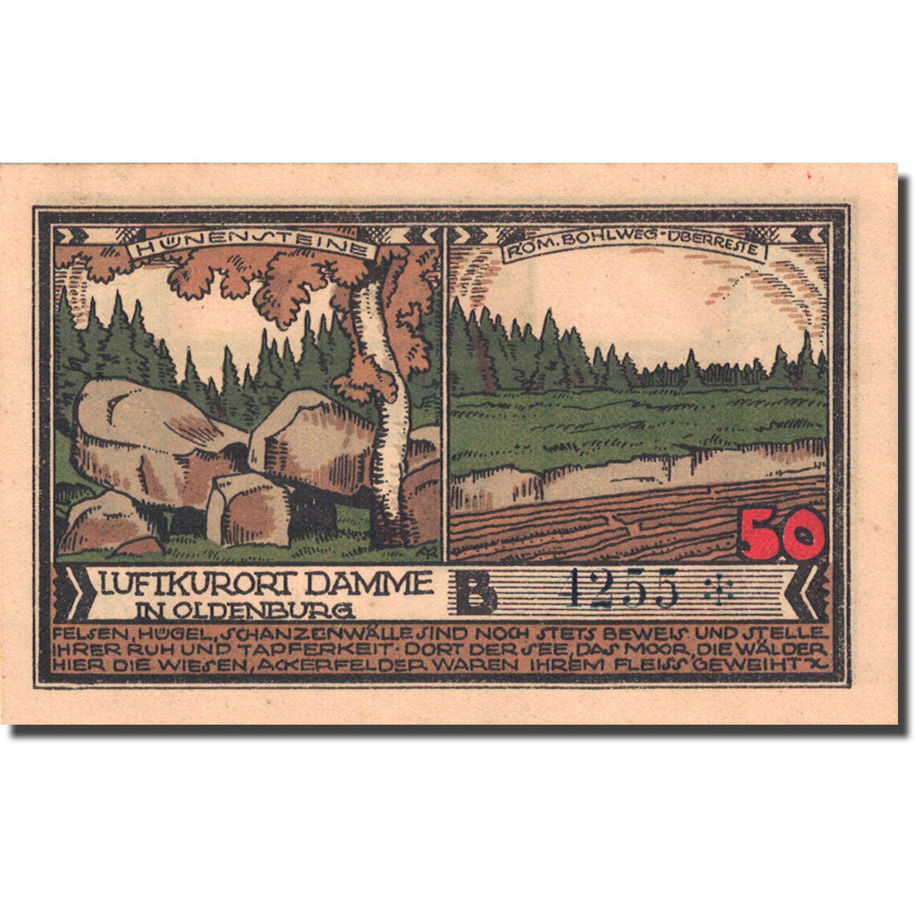 Banknote, Germany, Damme, 50 Pfennig, Forêt, 1922, UNC(63), Mehl:255.1a