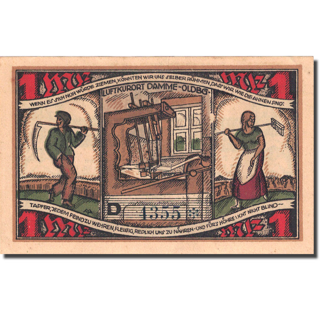 Banknote, Germany, Damme, 1 Mark, personnage, 1922, UNC(63), Mehl:255.1a
