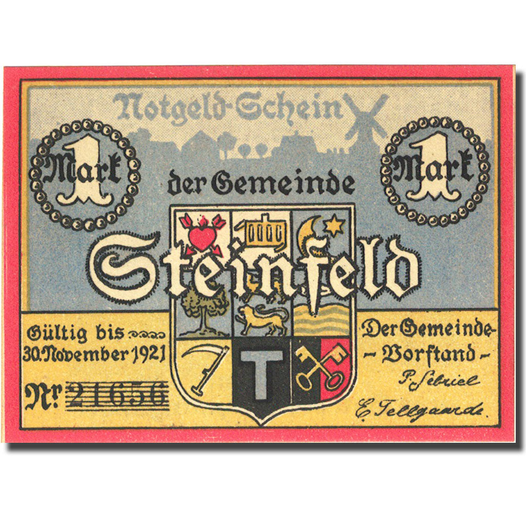 Banknote, Germany, Steinfeld, 1 Mark, personnage 1, 1921, UNC(63) Mehl 1262.5a