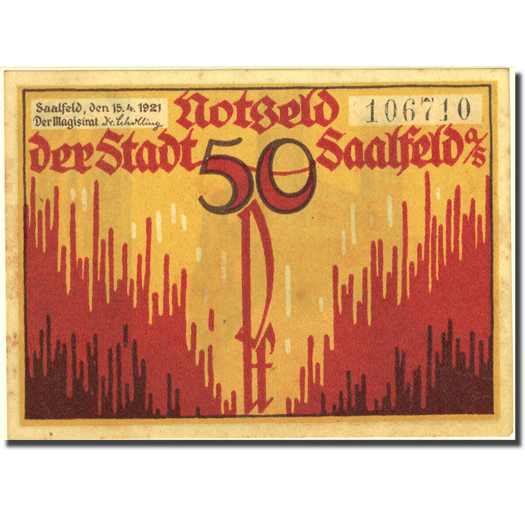 Banknote, Germany, Saalfeld 50 Pfennig, Grotte 1, 1921 red AU(55-58) Mehl 1155.3