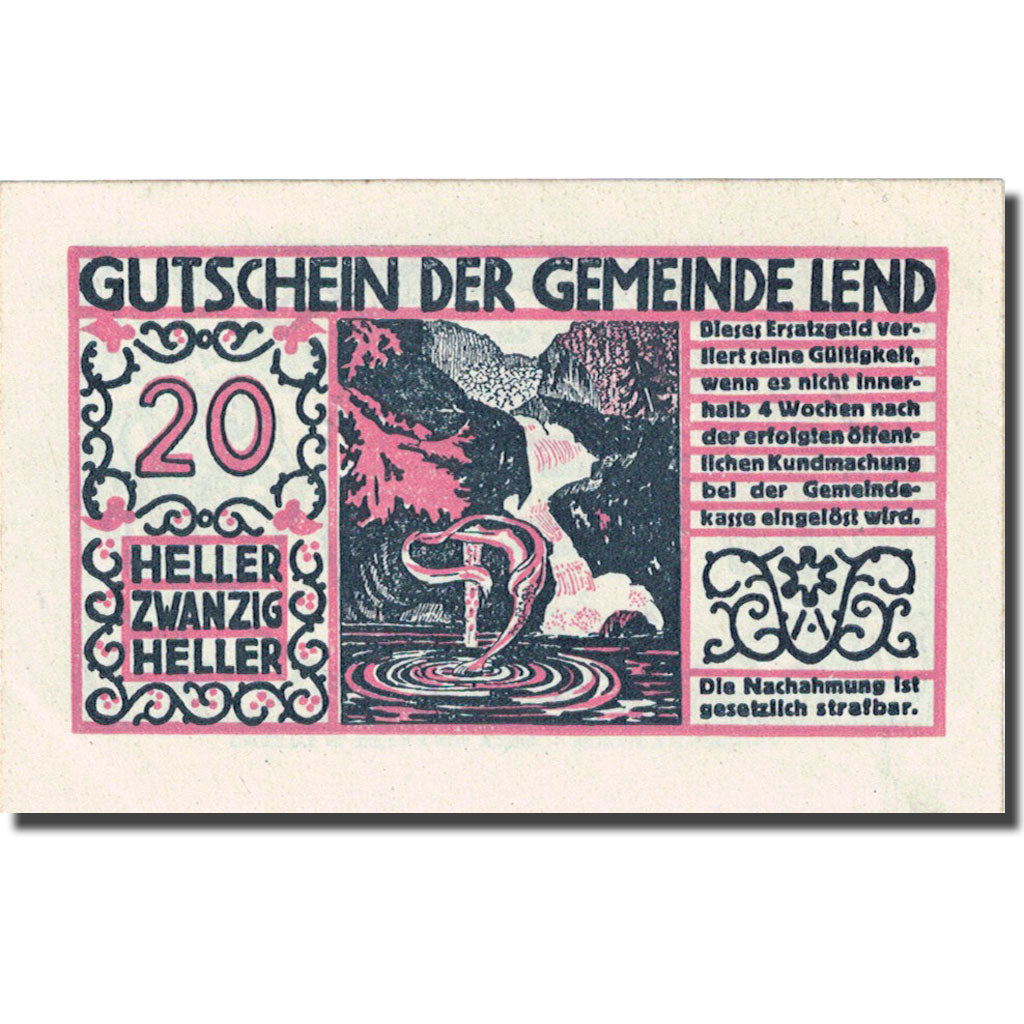 Biljet, Oostenrijk, Lend, 20 Heller, cascade, 1920, 1920-06-05 pink SPL