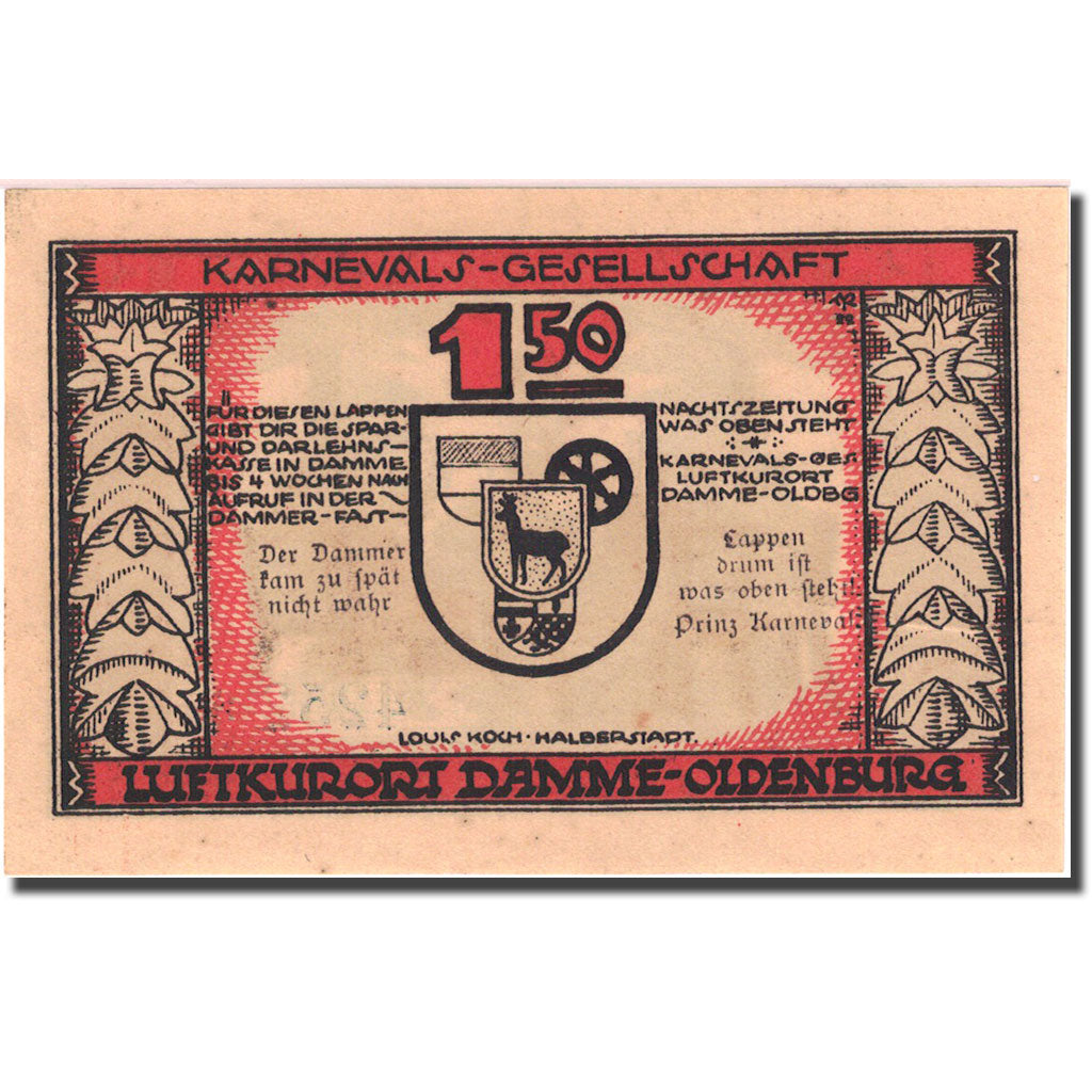 Banknote, Germany, Damme, 1.5 Mark, personnage, 1922, UNC(63), Mehl:255.1a