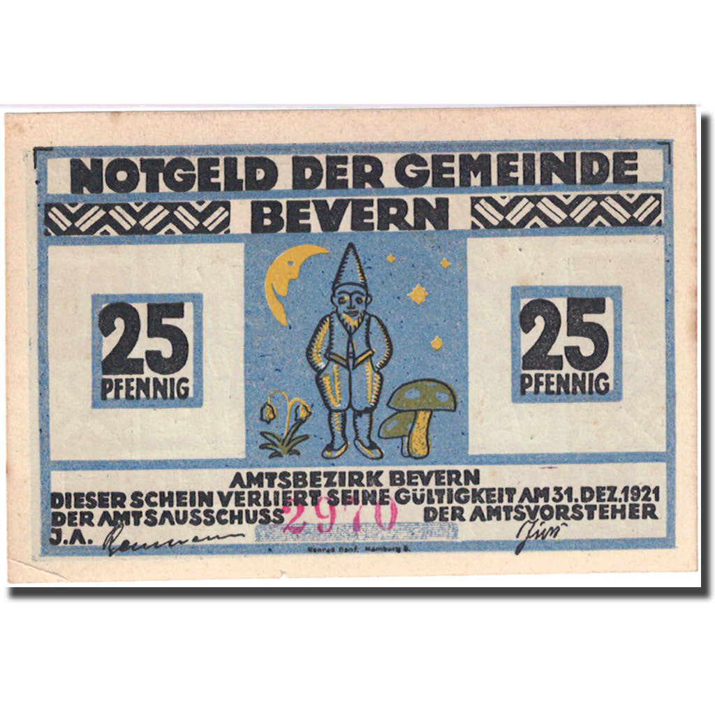 Billet, Allemagne, Bevern, 25 Pfennig, grenouille 1921-12-31, SPL Mehl 97.1a