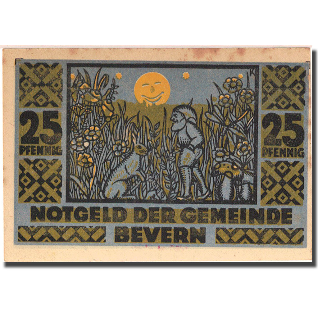 Banknote, Germany, Bevern, 25 Pfennig, lapin, 1921 AU(55-58) Mehl 97.1a