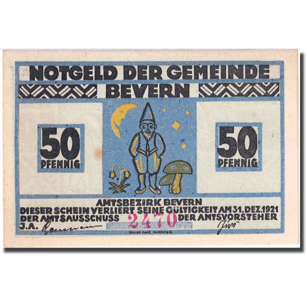 Banknote, Germany, Bevern, 50 Pfennig, escargot, 1921 UNC(63) Mehl 97.1a