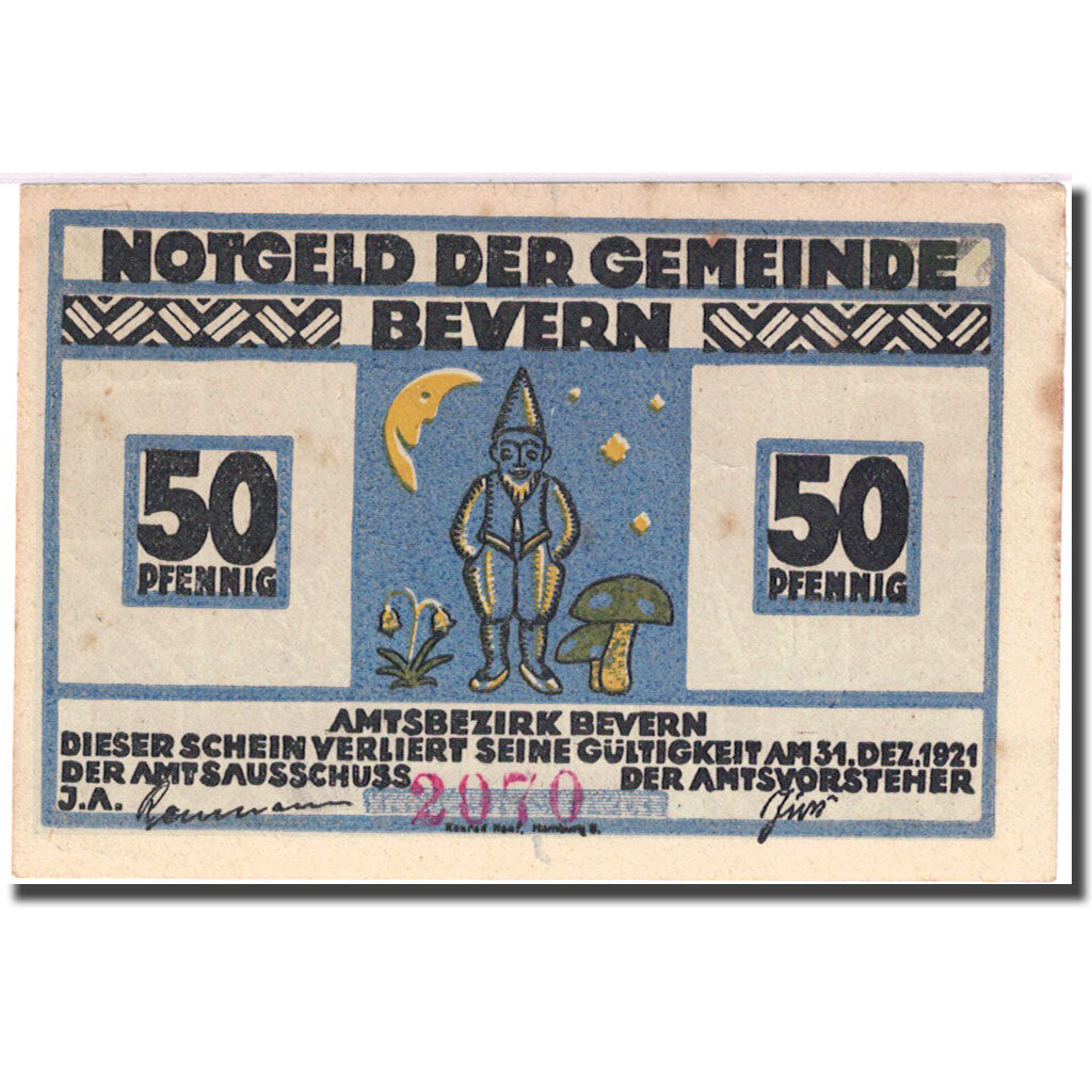 Banknote, Germany, Bevern, 50 Pfennig, hérisson 1921-12-31 AU(55-58) Mehl 97.1a