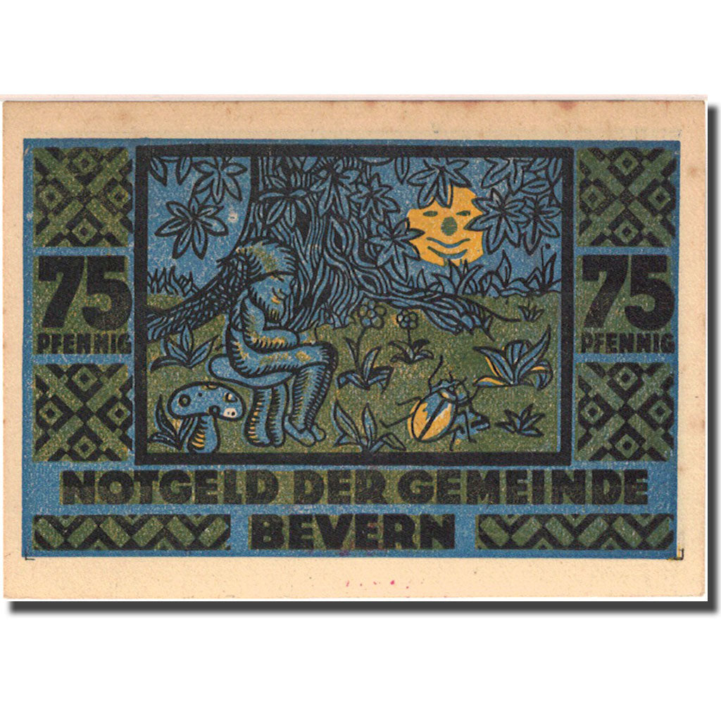 Banknote, Germany, Bevern, 75 Pfennig, insecte, 1921 AU(55-58) Mehl 97.1a