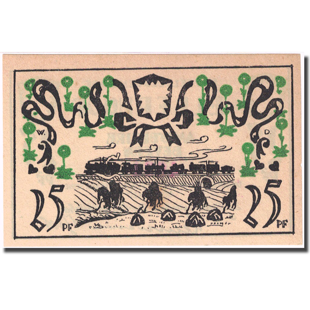 Banknote, Germany, Ellerhoop, 25 Pfennig, train, 1921 UNC(63) Mehl 330.1a