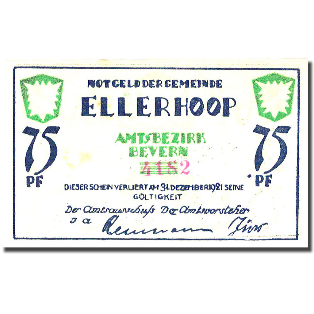 Banknote, Germany, Ellerhoop, 75 Pfennig, ferme, 1921 UNC(63) Mehl 330.1a