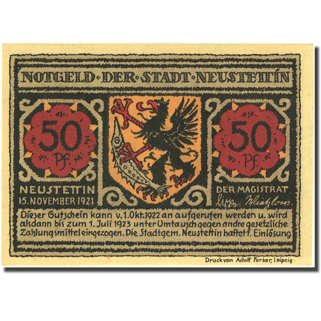 Billete, Alemania, Neustettin, 50 Pfennig, personnage 1, 1921 SC Mehl 968.1