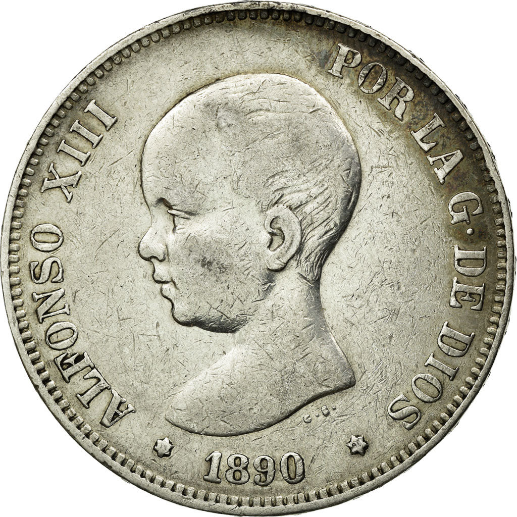 Moneda, España, Alfonso XIII, 5 Pesetas, 1890, Madrid, MBC, Plata, KM:689