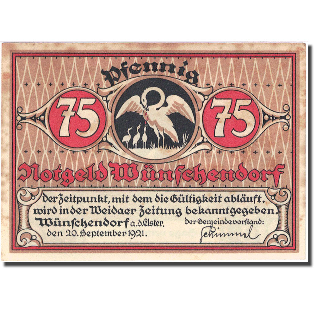 Banknote, Germany, Wünschendorf 75 Pfennig personnage 1921 EF(40-45) Mehl 1457.2