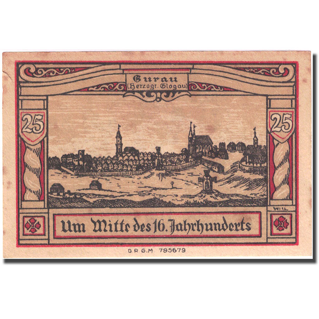 Banknote, Germany, Guhrau, 25 Pfennig, château, 1922, AU(55-58), Mehl:496.1a