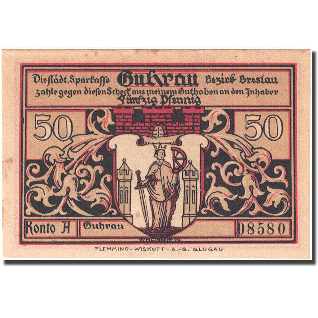 Banconote, Germania, Guhrau, 50 Pfennig, village, 1922, SPL-, Mehl:496.1a