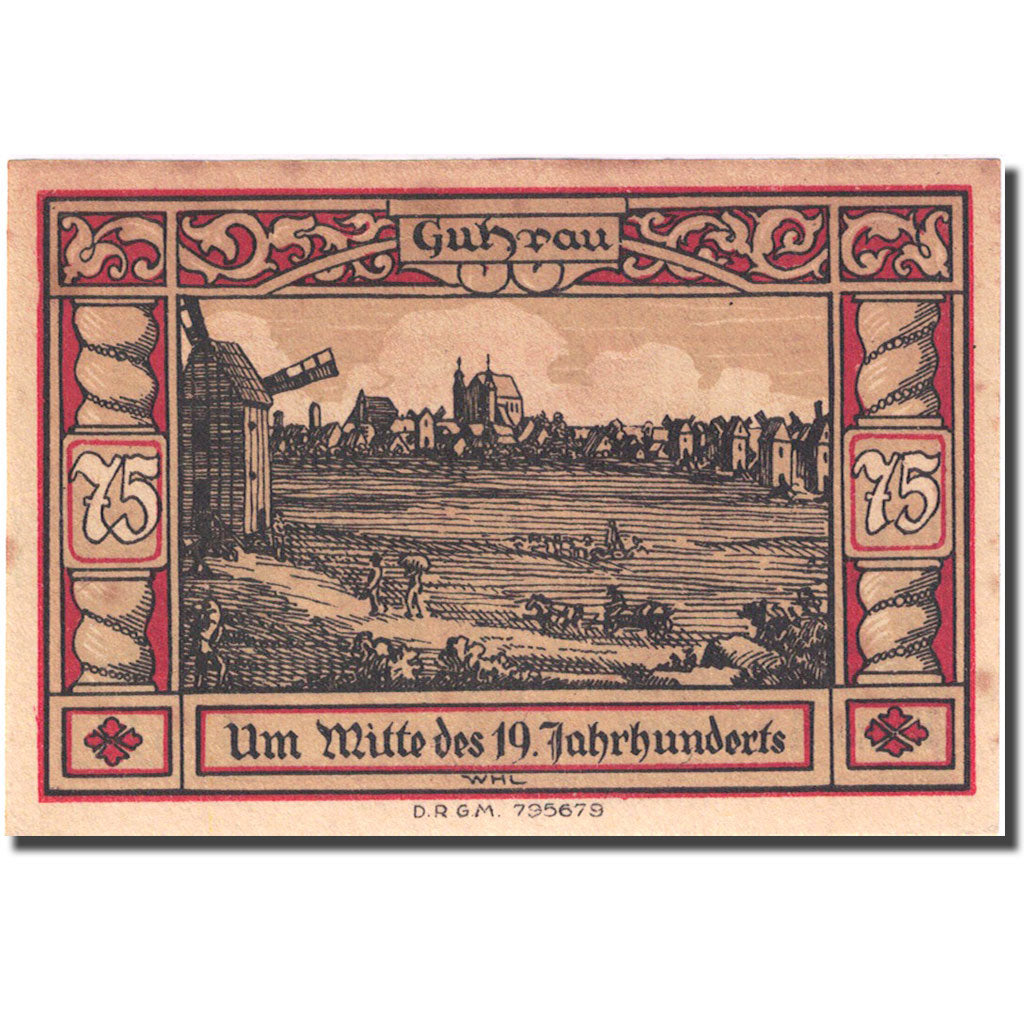Banconote, Germania, Guhrau, 75 Pfennig, moulin, 1922, SPL- Mehl 496.1a