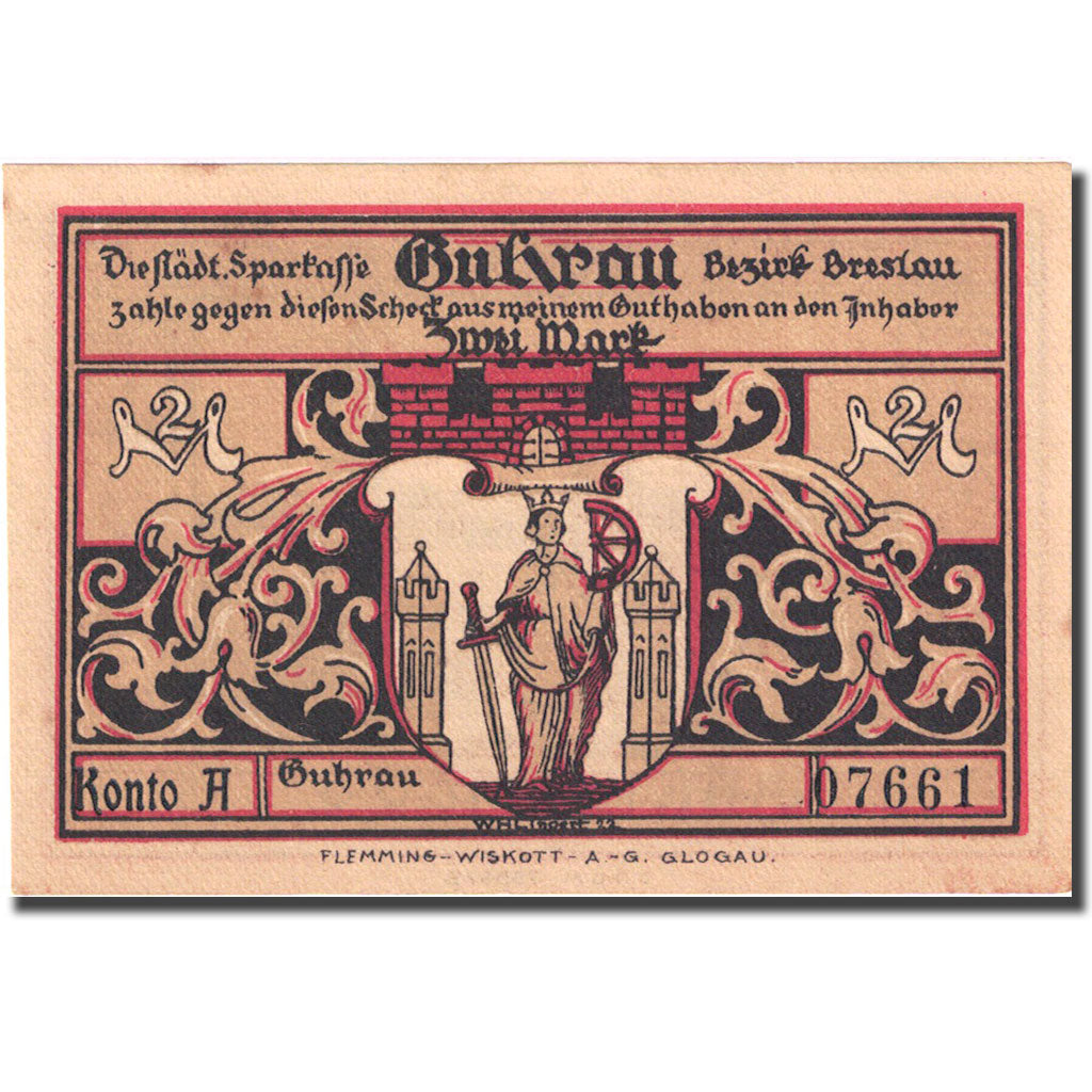 Banknote, Germany, Guhrau, 2 Mark, village, 1922, UNC(63), Mehl:496.1a