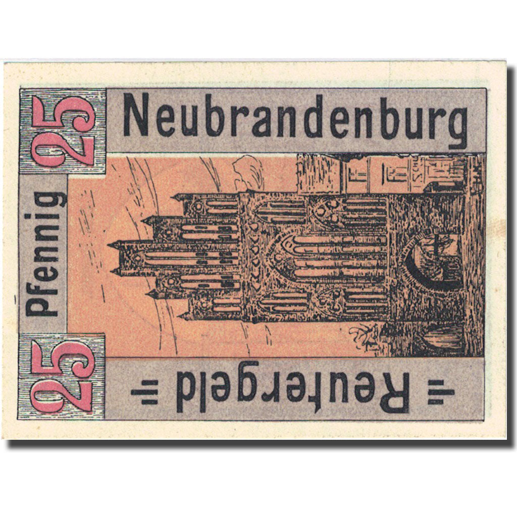 Banknote, Germany, neubrandenburg, 25 Pfennig, Eglise, 1922 UNC(63) Mehl 935.1