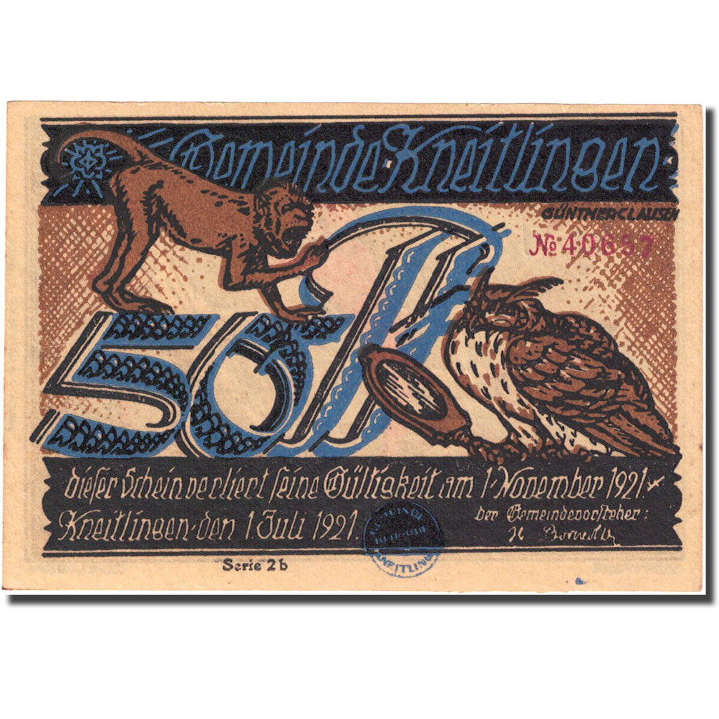 Banconote, Germania, Kneitlingen, 50 Pfennig, personnage, 1921 SPL Mehl 710.1a