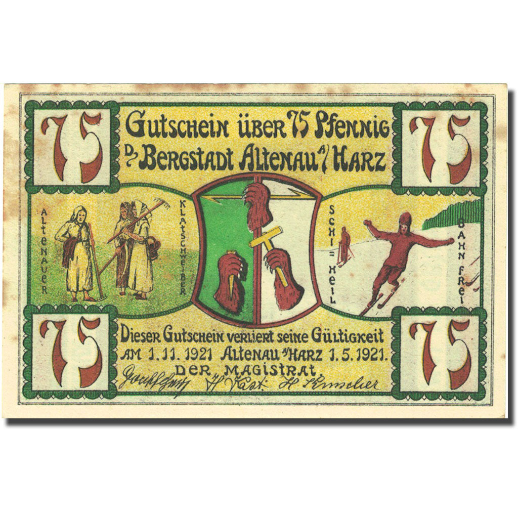 Banknote, Germany, Altenau a/ Harz, 75 Pfennig, lac, 1921 AU(55-58) Mehl 17.1