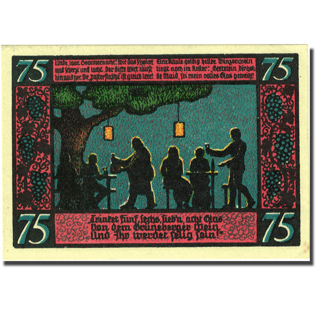 Banknote, Germany, Grünberg, 75 Pfennig, personnage, 1921 UNC(63) Mehl 489.3