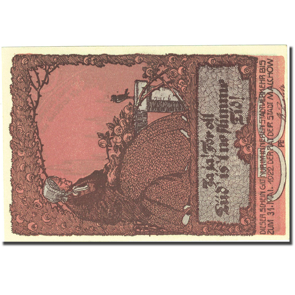 Banknote, Germany, malchow, 50 Pfennig, cathédrale, 1922 UNC(63) Mehl 863.2c