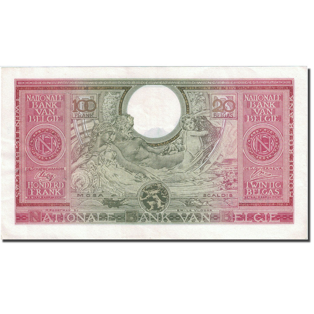 Banknote, Belgium, 100 Francs-20 Belgas, 1943, 1943-02-01, KM:123, AU(55-58)