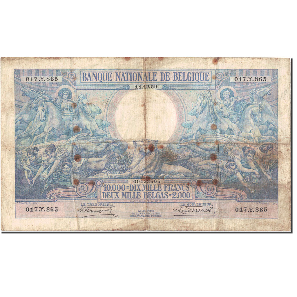 Billet, Belgique, 10,000 Francs-2000 Belgas, 1927-1929, 1929-12-11, KM:105, TB