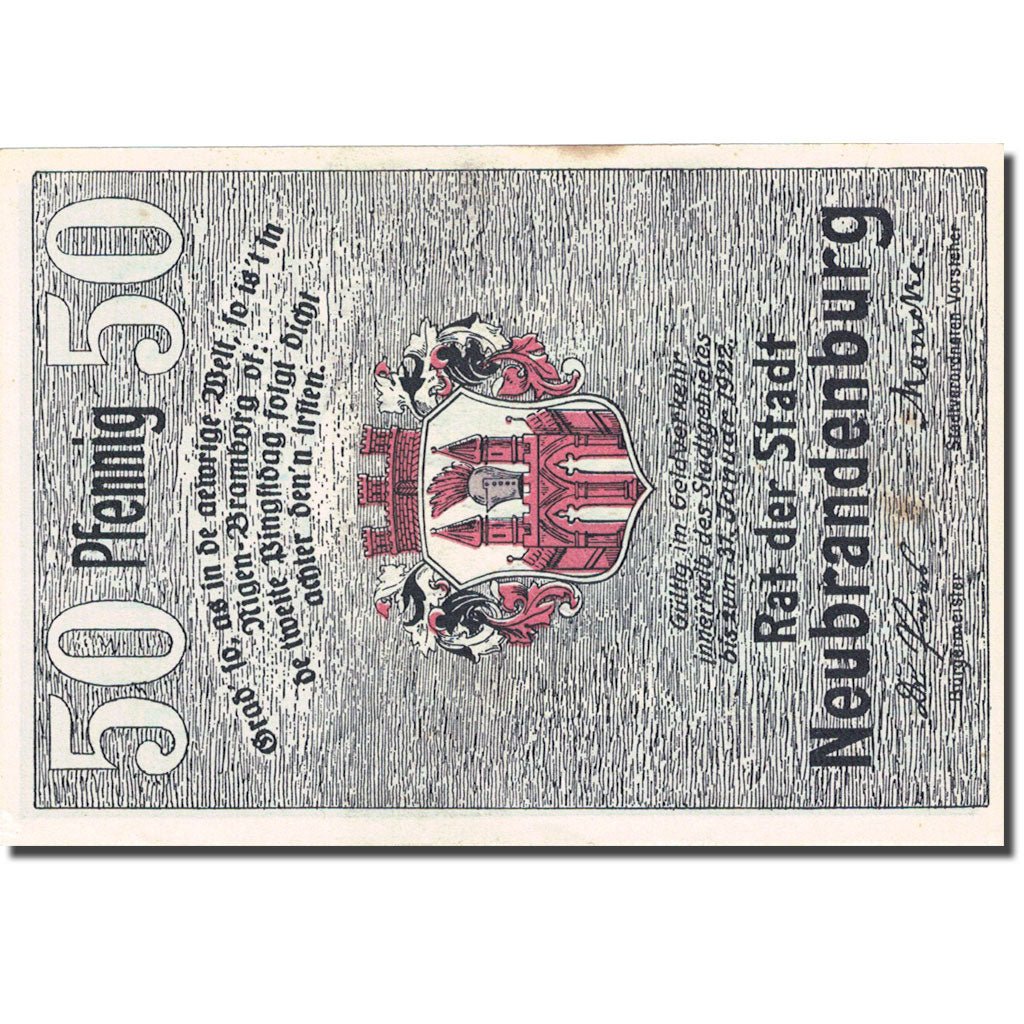 Banknote, Germany, Neubrandenburg, 50 Pfennig, cathédrale UNC(60-62) Mehl 935.1