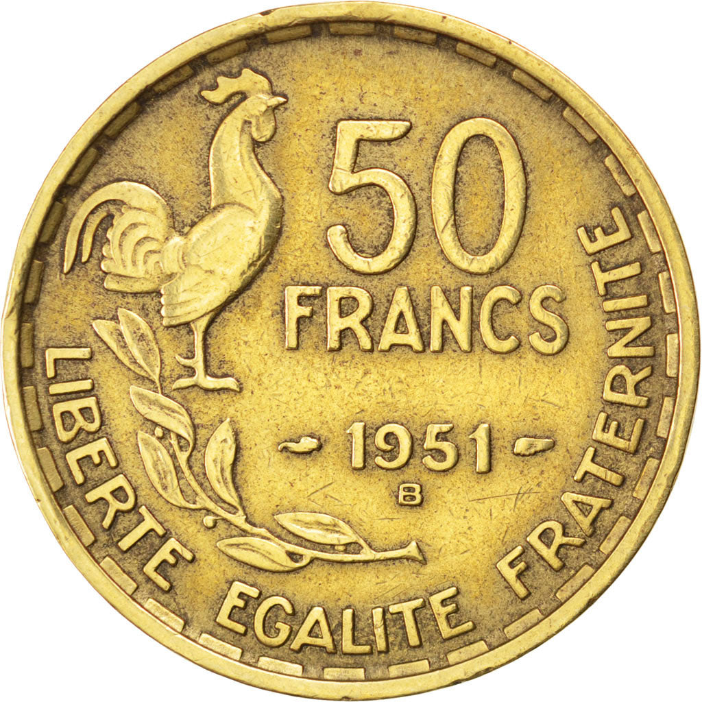 FRANCE, Guiraud, 50 Francs, 1951, Beaumont - Le Roger, KM #918.2, EF(40-45),...