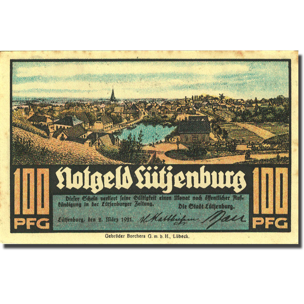 Banknote, Germany, Lütjenburg, 100 Pfennig, village, 1921 AU(55-58) Mehl 843.1