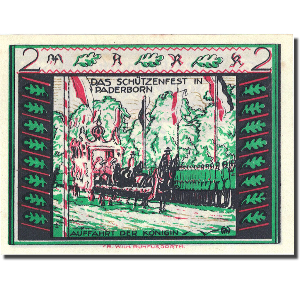 Billet, Allemagne, Paderborn, 2 Mark, personnage 3, 1921-11-10 SPL Mehl 1043.2
