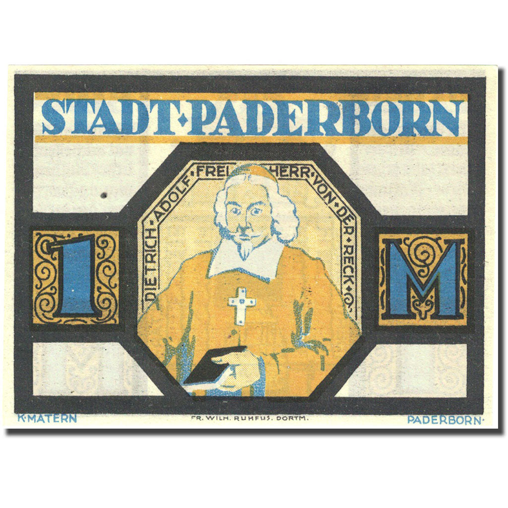 Banknote, Albania, Paderborn, 1 Mark, Monument, 1921, 1921-11-10, UNC(63)