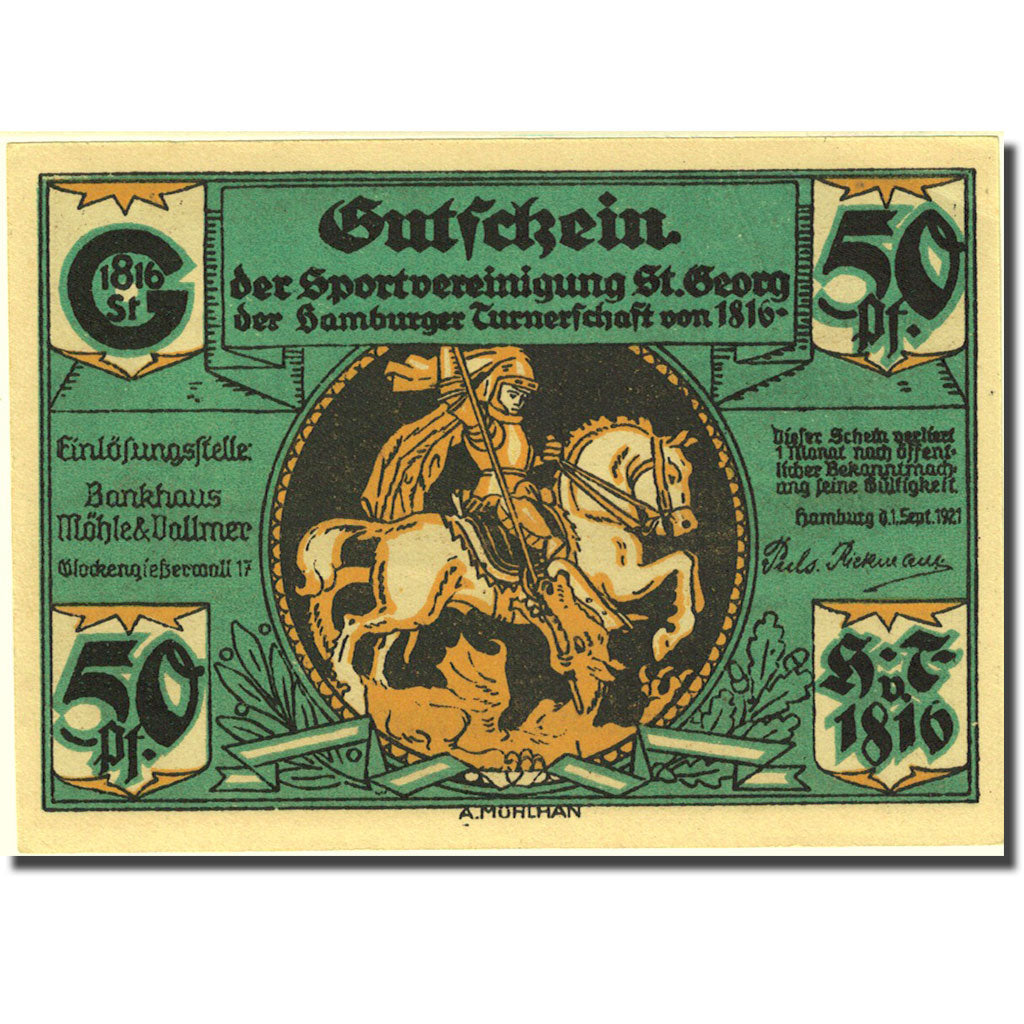 Billet, Allemagne, Hamburg, 50 Pfennig, fête, 1921, 1921-09-01, SPL, Mehl:552.1