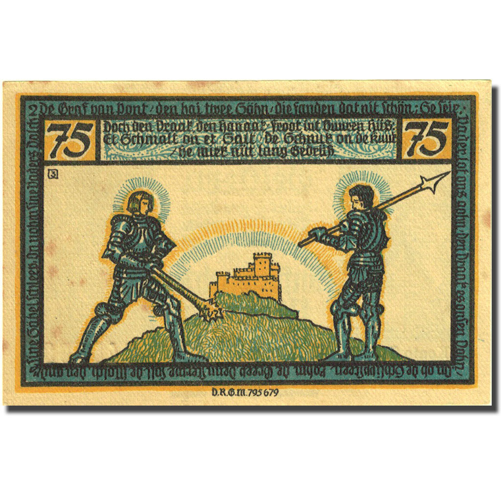 Banknote, Germany, Geldern, 75 Pfennig, chevalier, 1922, AU(55-58), Mehl:414.1