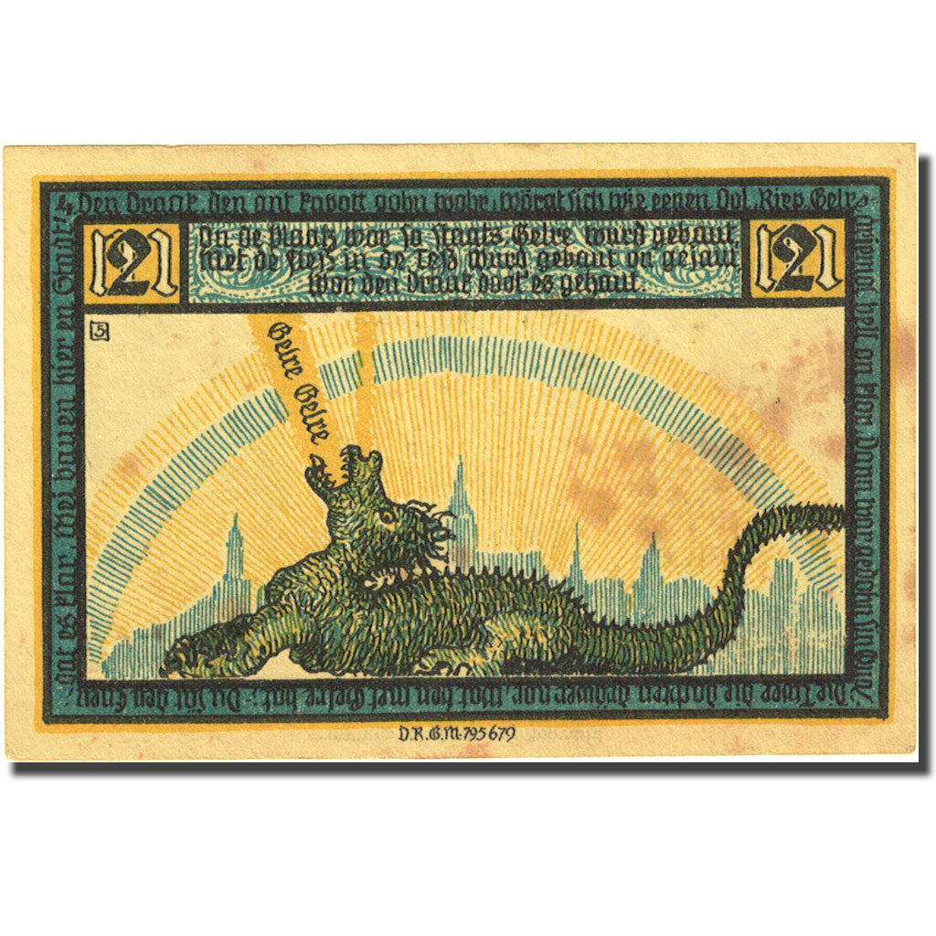 Banknote, Germany, Geldern, 2 Mark, Dragon 1, 1922, AU(55-58), Mehl:414.1