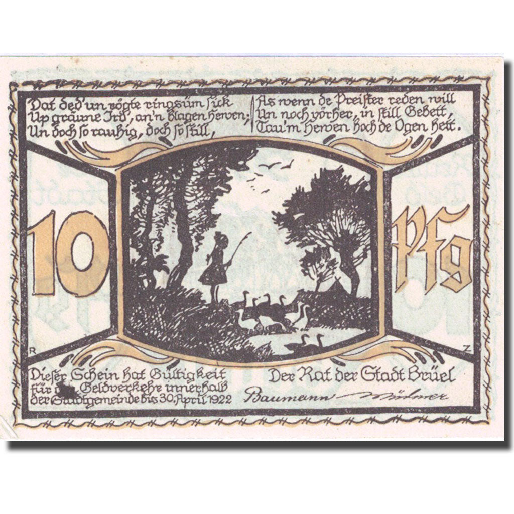 Banknote, Germany, Brüel, 10 Pfennig, fête, 1922, UNC(63), Mehl:191.1